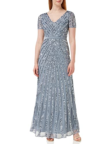 Maya Deluxe Damen Maxi Womens Ladies Embellished Sequin Dress Long Short Sleeve V Neck High Empire Waist A Cut Shiny Prom Wedding Brautjungfernkleid, Dusty Blue, von Maya Deluxe