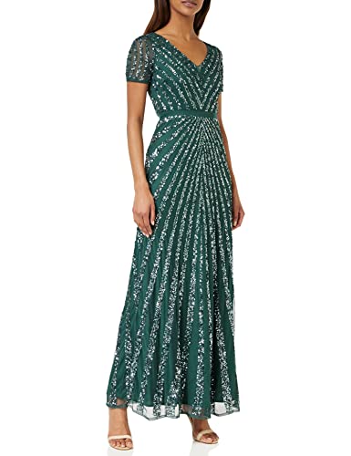 Maya Deluxe Damen Maxi Womens Ladies Embellished Sequin Dress Long Short Sleeve V Neck High Empire Waist A Cut Shiny Prom Wedding Brautjungfernkleid, Emerald Green, 48 von Maya Deluxe
