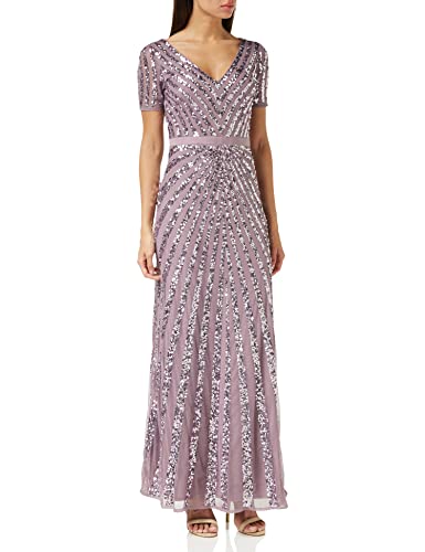 Maya Deluxe Damen Maxi Womens Ladies Embellished Sequin Dress Long Short Sleeve V Neck High Empire Waist A Cut Shiny Prom Wedding Brautjungfernkleid, Moody Lilac, 38 EU von Maya Deluxe