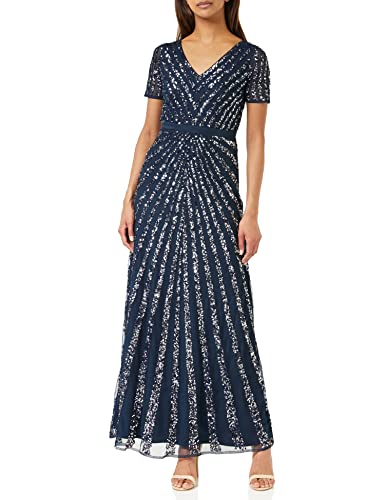 Maya Deluxe Damen Maxi Womens Ladies Embellished Sequin Dress Long Short Sleeve V Neck High Empire Waist A Cut Shiny Prom Wedding Brautjungfernkleid, Navy,44 EU (16 UK ) von Maya Deluxe