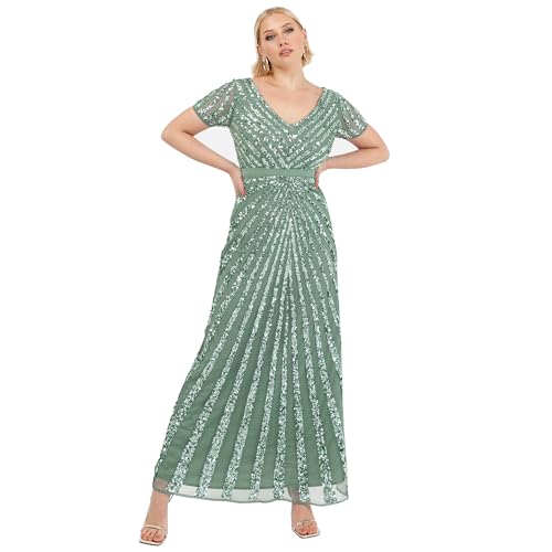 Maya Deluxe Damen Pailletten Maxi Abendkleid Elegant für Hochzeit V-Ausschnitt A-Linien-Schnitt Brautjungfernkleid, Deep Mint, 40 von Maya Deluxe