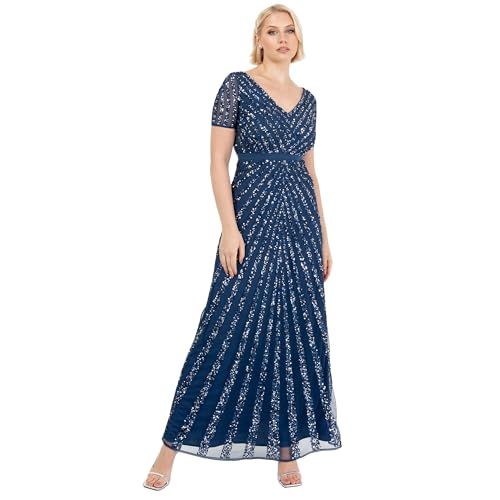 Maya Deluxe Damen Pailletten Maxi Abendkleid Elegant für Hochzeit V-Ausschnitt A-Linien-Schnitt Brautjungfernkleid, French Navy, 40 von Maya Deluxe