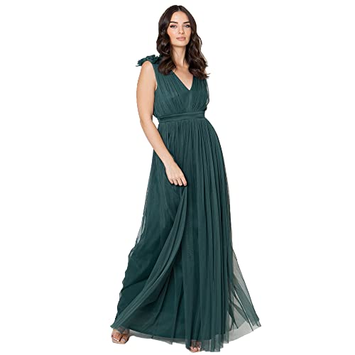 Maya Deluxe Damen Maya Deluxe Women's Maxi With Ruffle V Neck Sleeveless High Empire Waist Long Prom Guest Weddi Bridesmaid Dress, Emerald Green, 36 EU von Maya Deluxe