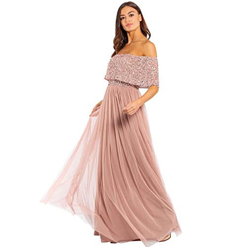 Maya Deluxe Damen Maya Deluxe Abendkleid Damen Brautjungfernkleid Bardot Paillettenverzierung Abendkleid Elegant für Hochzeit Tüllkleid Bridesmaid Dress, Pale Mauve, 46 EU von Maya Deluxe