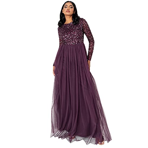 Maya Deluxe Damen Maya Deluxe Berry Embellished Long Sleeve Maxi Bridesmaid Dress, Beere, 38 EU von Maya Deluxe