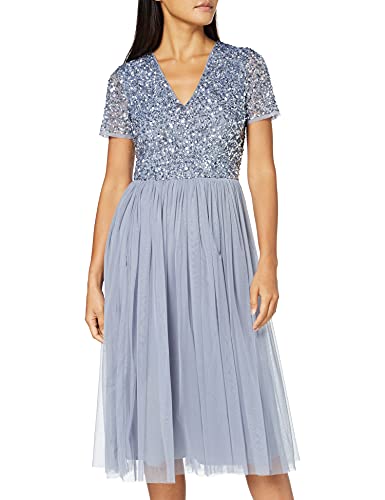 Maya Deluxe Damen Midi-Kleid mit V-Ausschnitt, Verziert Brautjungfernkleid, Dusty Blue, 54 von Maya Deluxe