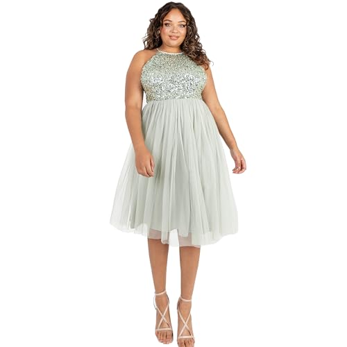 Maya Deluxe Damen Maya Deluxe Embellished Halter Neck Midi Dress Brautjungfernkleid, Green Lily, 52 EU von Maya Deluxe