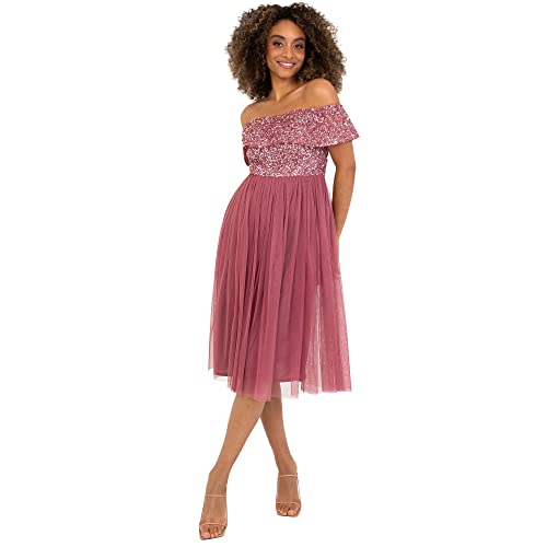 Maya Deluxe Damen Maya Deluxe Ladies Bardot Dresses For Women Midi High Empire Waist Sequins Embellished Formal Evenin Brautjungfernkleid, Desert Rose, 40 EU Maya Deluxe Damen Maya Deluxe Ladies Bardot Dresses For Women Midi High Empire Waist Sequins Embellished Formal Evenin Brautjungfernkleid, Desert Rose, 40 EU von Maya Deluxe