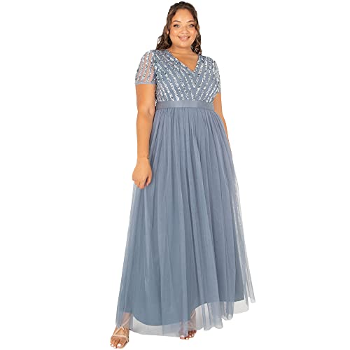 Maya Deluxe Damen Maya Deluxe Maxi Abendkleid Elegant Hochzeit V-ausschnitt Brautjungfernkleid Empiretaillierung Elega Bridesmaid Dress, Dusty Blue, 34 EU von Maya Deluxe