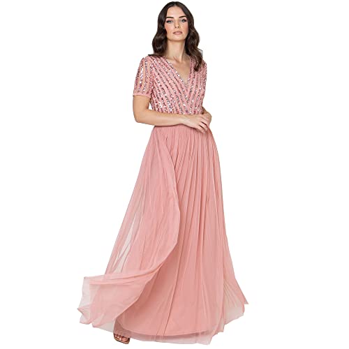 Maya Deluxe Damen Maya Deluxe Maxi Dress for Women Ladies Braidesmaid V-neck Plus Size Ball Gown Short Sleeves Long El Brautjungfernkleid, Blossom, 40 EU von Maya Deluxe