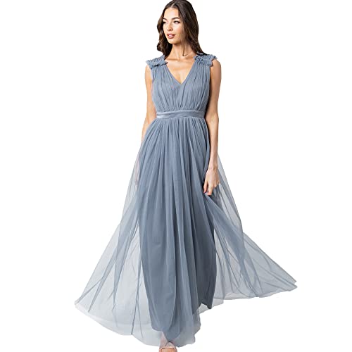 Maya Deluxe Damen Maya Deluxe Maxi jurk met ruffle schouderdetail Brautjungfernkleid, Dusty Blue, 56 EU von Maya Deluxe