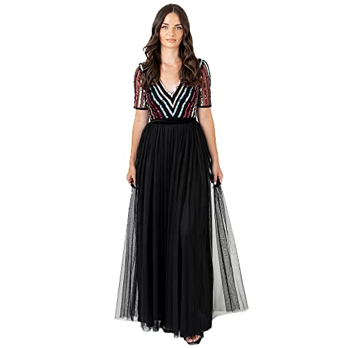 Maya Deluxe Damen Maya Deluxe Maxi kjole til kvinder damer kugle gæt bryllup gæst lang V hals imperium talje kortæ Formales Kleid, Schwarz, 38 EU von Maya Deluxe