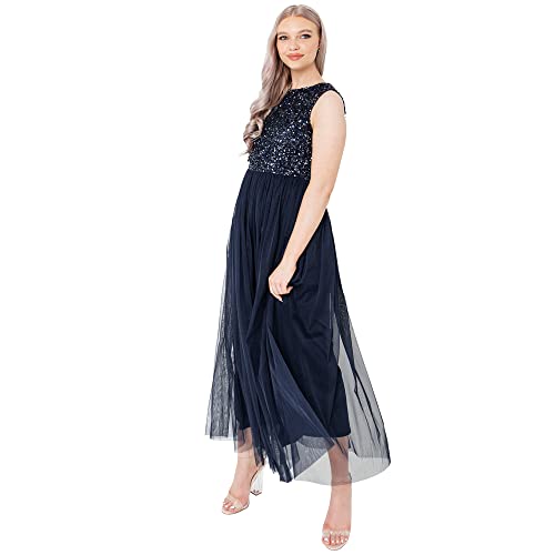 Maya Deluxe Vrouwen Midaxi Jurk Dames Mouwloze Pailletten Hoge Empire Taille Tule Versierd voor Bruiloft Gast Bal Bruidsmeisje, Bessen, 42 von Maya Deluxe