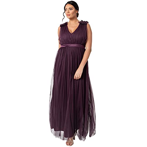 Maya Deluxe Damen Maya Deluxe Women's Maxi With Ruffle V Neck Sleeveless High Empire Waist Long Prom Guest Weddi Bridesmaid Dress, Berry, 52 von Maya Deluxe