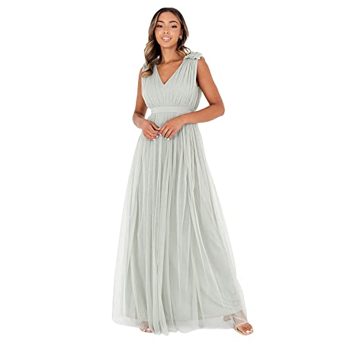 Maya Deluxe Damen Maya Deluxe Ruffle Shoulder Maxi Dress Brautjungfernkleid, Green Lily, 38 EU von Maya Deluxe