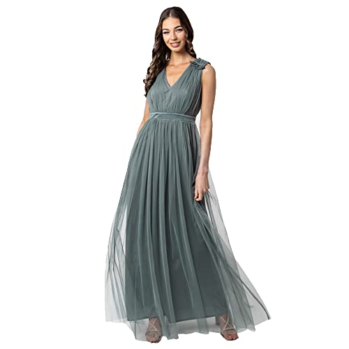 Maya Deluxe Damen Maya Deluxe Ruffle Shoulder Maxi Dress Brautjungfernkleid, Misty Green, 52 EU von Maya Deluxe