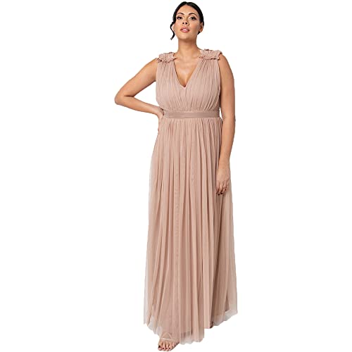 Maya Deluxe Damen Maya Deluxe Ruffle Shoulder Maxi Dress Brautjungfernkleid, Taupe Blush, 34 EU von Maya Deluxe