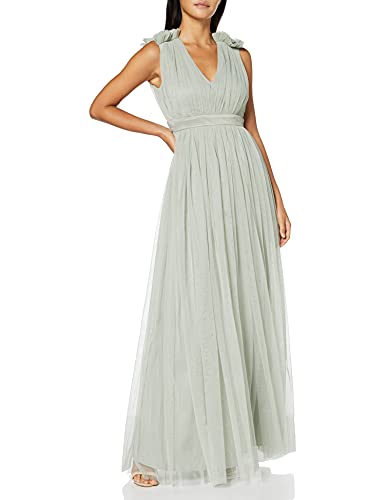 Maya Deluxe Damen Maya Deluxe Sleeveless Evening With Ruffled V-neck & High Waist Wedding Guest Women's Tu Bridesmaid Dress, Green Lily, 34 EU von Maya Deluxe