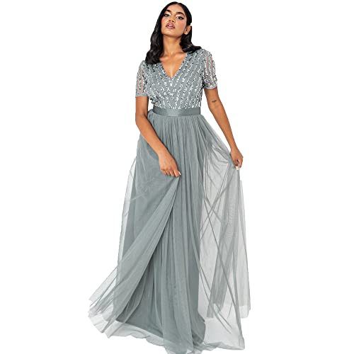 Maya Deluxe Damen Maxi Abendkleid Elegant Hochzeit V-ausschnitt Brautjungfernkleid Empiretaillierung Abschlussball Bridesmaid Dress, Misty Green, 52 EU Maya Deluxe Damen Maxi Abendkleid Elegant Hochzeit V-ausschnitt Brautjungfernkleid Empiretaillierung Abschlussball Bridesmaid Dress, Misty Green, 52 EU von Maya Deluxe