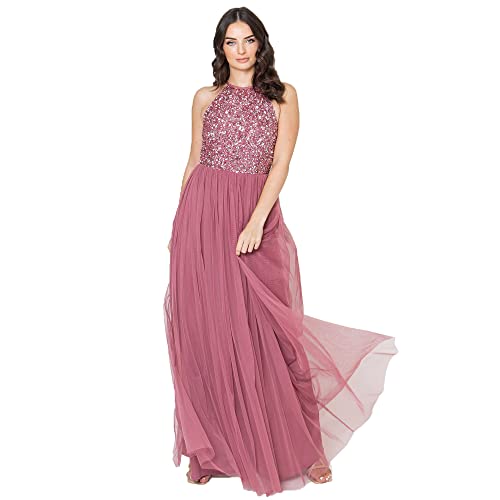 Maya Deluxe Damen Maya Deluxe Women's Bridesmaid Maxi Dress Halter Neck Sequin Embellished Prom Graduation Wedding Brautjungfernkleid, Desert Rose, 34 EU von Maya Deluxe