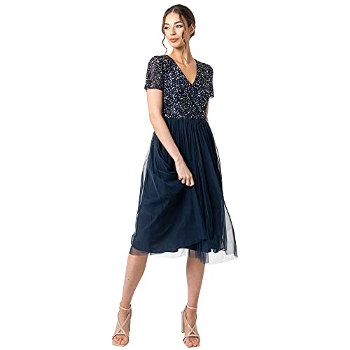 Maya Deluxe Damen Midi-Kleid mit V-Ausschnitt, Verziert Brautjungfernkleid, Navy, 44 von Maya Deluxe