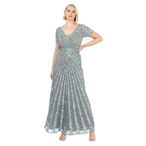 Maya Deluxe Damen Pailletten Maxi Abendkleid Elegant für Hochzeit V-Ausschnitt A-Linien-Schnitt Brautjungfernkleid, Misty Green, 32 von Maya Deluxe