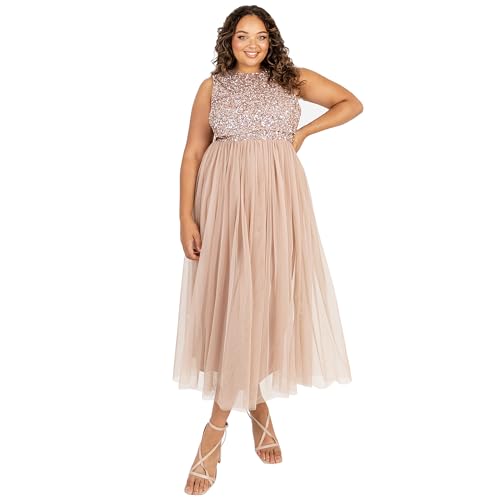 Maya Deluxe Vrouwen Midaxi Jurk Dames Mouwloze Pailletten Hoge Empire Taille Tule Versierd voor Bruiloft Gast Bal Bruidsmeisje, Bessen, 52 von Maya Deluxe