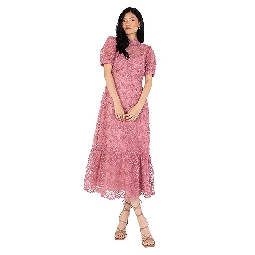 Maya Deluxe Damen Women's Embroidered Dress for Ladies Sequin Embellished Midaxi Floral High Neck Wedding Guest Ball Evening Cocktail Kleid, Pink, 40 von Maya Deluxe
