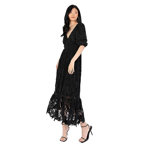 Maya Deluxe Damen Women's Midaxi Dress V Neckline Puff Sleeve Lace A-line for Wedding Guest Bridesmaid Cocktail Prom Evening Occasion Kleid, Black, 48 Maya Deluxe Damen Women's Midaxi Dress V Neckline Puff Sleeve Lace A-line for Wedding Guest Bridesmaid Cocktail Prom Evening Occasion Kleid, Black, 48 von Maya Deluxe