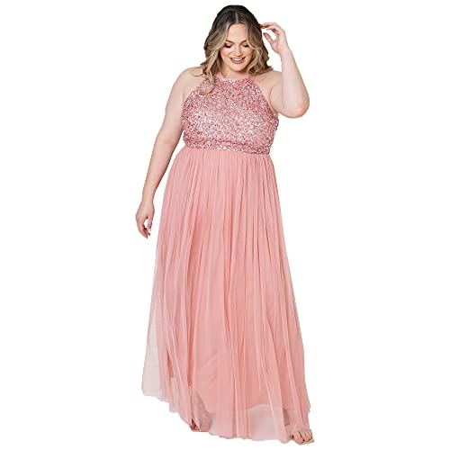 Maya Deluxe Damen Womens Ladies Bridesmaid Maxi Dress Halter Neck Sequin Embellished Prom Graduation Wedding Brautjungfernkleid, Blossom, 54 von Maya Deluxe