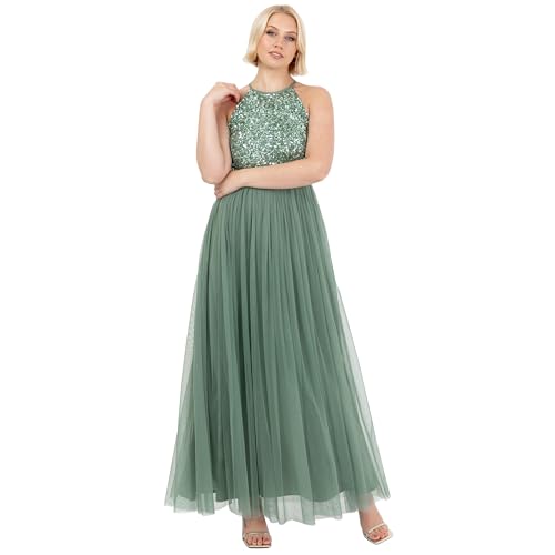 Maya Deluxe Damen Womens Ladies Bridesmaid Maxi Dress Halter Neck Sequin Embellished Prom Graduation Wedding Brautjungfernkleid, Tiefes Minzgrün, 40 Maya Deluxe Damen Womens Ladies Bridesmaid Maxi Dress Halter Neck Sequin Embellished Prom Graduation Wedding Brautjungfernkleid, Tiefes Minzgrün, 40 von Maya Deluxe