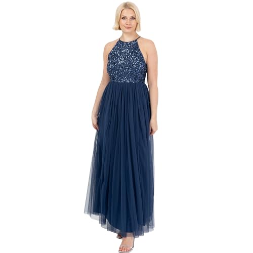 Maya Deluxe Damen Womens Ladies Bridesmaid Maxi Dress Halter Neck Sequin Embellished Prom Graduation Wedding Brautjungfernkleid, French Navy, 52 von Maya Deluxe