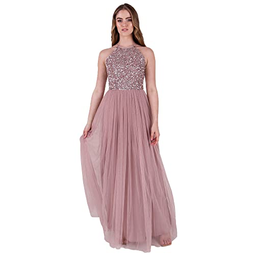 Maya Deluxe Damen Womens Ladies Bridesmaid Maxi Dress Halter Neck Sequin Embellished Prom Graduation Wedding Brautjungfernkleid, Frosted Pink, EU 52(UK 24) von Maya Deluxe
