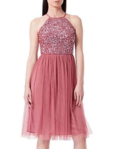 Maya Deluxe Damen Embellished Halter Neck Midi Bridesmaid Dress, Desert Rose, 42 EU (14 UK) von Maya Deluxe