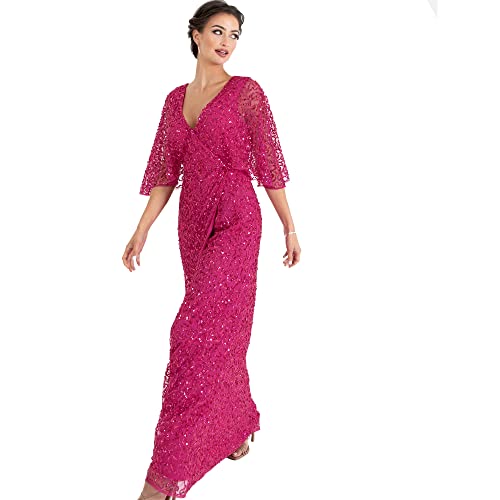 Maya Deluxe Damen Womens Maxi Ladies Sequin Embellished Wrap A-Line Dress for Wedding Guest Bridesmaid Evening Prom Ball Occasion Kleid, Fuchsia, 34 von Maya Deluxe