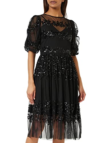 Maya Deluxe Damen Womens Midi Ladies Sequin Embellished Short Sleeve Dress for Wedding Guest Bridesmaid Prom Ball Evening Occasion Kleid, Black, 40 von Maya Deluxe