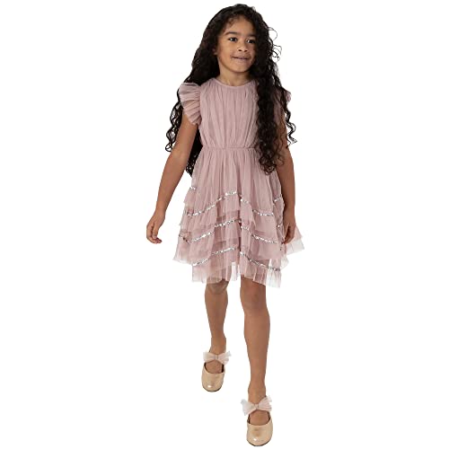 Maya Deluxe Dress for Girls Sequin Sparkling Party Flower Girl Short Sleeve Midi Wedding Guest Tutu Frilly Kids Childrens Prom Frosted Pink Age 9-10 Years von Maya Deluxe