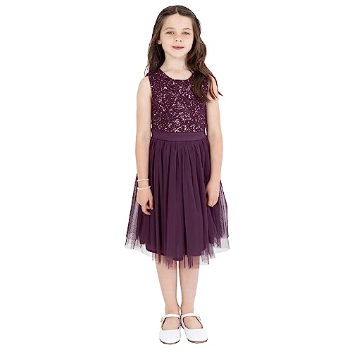 Maya Deluxe Mädchen Girls Sequin Embellished Party Tutu Bridesmaids Wedding Midi Dress With Belt Bow Kleid, Berry, 5-6 Jahre EU von Maya Deluxe