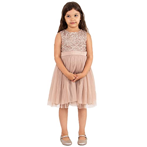 Maya Deluxe Mädchen Girls Sequin Embellished Party Tutu Bridesmaids Wedding Midi Dress With Belt Bow Kleid, Taupe Blush, 3-4 Jahre EU von Maya Deluxe