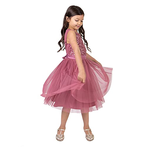 Maya Deluxe Mädchen Girls Sequin Embellished Party Tutu Bridesmaids Wedding Midi Dress With Belt Bow Kleid, Desert Rose, 9-10 Jahre EU von Maya Deluxe