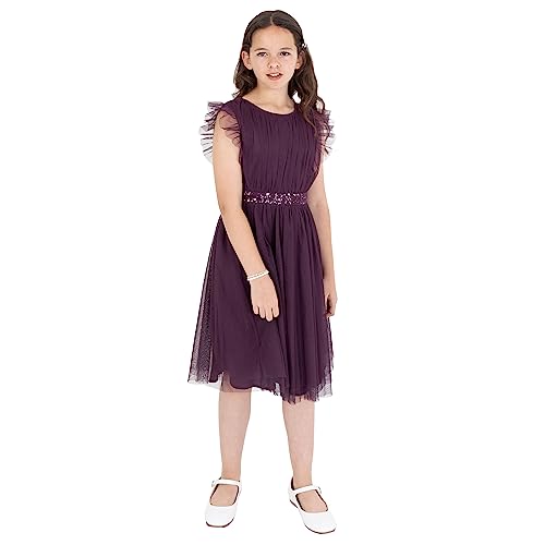 Maya Deluxe Mädchen Midi Dress for Girls Sequins Embellished Birthday Party Frill Short Sleeves Bridesmaids Wedding Brautjungfernkleid, Berry, 3-4 Years von Maya Deluxe