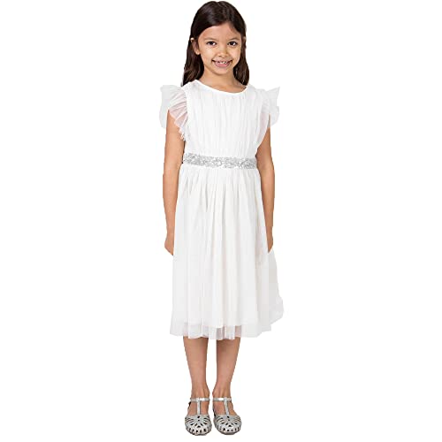 Maya Deluxe Mädchen Midi Dress for Girls Sequins Embellished Birthday Party Frill Short Sleeves Bridesmaids Wedding Brautjungfernkleid, Ivory, 5-6 Years von Maya Deluxe