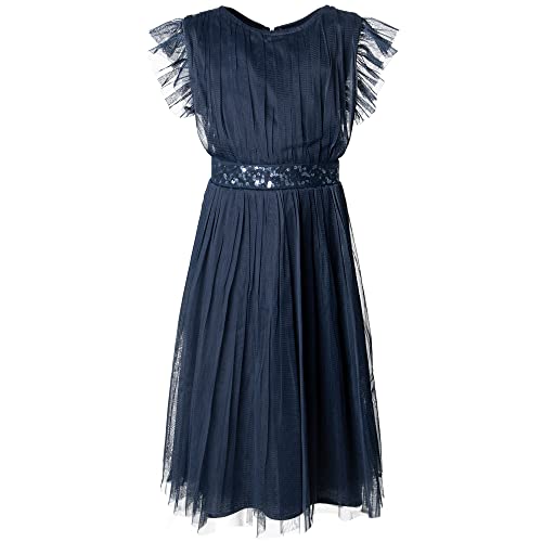 Maya Deluxe Mädchen Midi Dress for Girls Sequins Embellished Birthday Party Frill Short Sleeves Bridesmaids Wedding Brautjungfernkleid, Navy, 7-8 Years von Maya Deluxe
