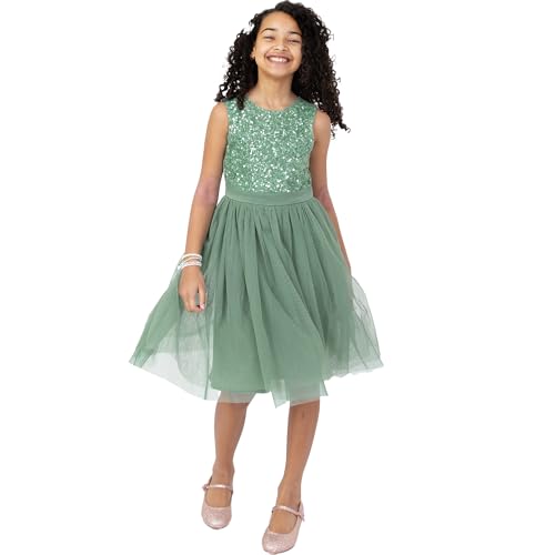 Maya Deluxe Mädchen Paillettenverziertes Hochzeit Und Geburtstag Festlich Mit Bandschleife Brautjungfernkleid Kleid, Deep Mint, 9-10 Jahre EU von Maya Deluxe