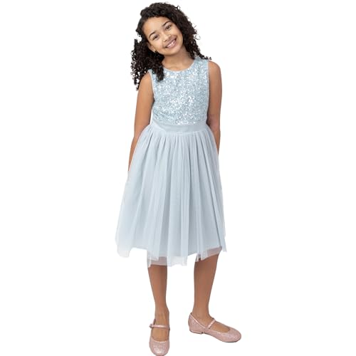 Maya Deluxe Mädchen Paillettenverziertes Hochzeit Und Geburtstag Festlich Mit Bandschleife Brautjungfernkleid Kleid, Ice Blue, 5-6 Jahre EU von Maya Deluxe