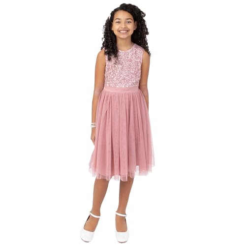 Maya Deluxe Mädchen Midi Dress for Girls Sequins Embellished Party Tutu Bridesmaids Wedding with Belt Bow Kleid, Vintage Rose, 5 Years von Maya Deluxe