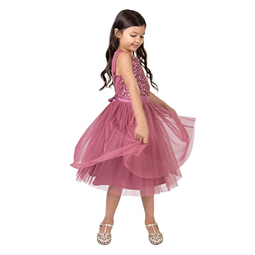 Maya Deluxe Mädchen Paillettenverziertes Hochzeit Und Geburtstag Festlich Mit Bandschleife Brautjungfernkleid Kleid, Desert Rose, 3-4 Jahre EU von Maya Deluxe