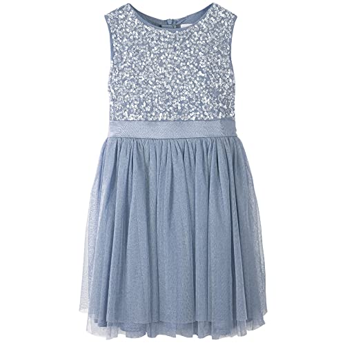 Maya Deluxe Mädchen^Mädchen Paillettenverziertes Hochzeit und Geburtstag Festlich mit Bandschleife Brautjungfernkleid Kleid, Blue, 7-8 Jahre von Maya Deluxe