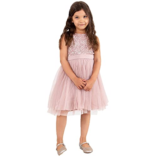 Maya Deluxe Mädchen^Mädchen Paillettenverziertes Hochzeit und Geburtstag Festlich mit Bandschleife Brautjungfernkleid Kleid, Frosted Pink, 11 Years von Maya Deluxe