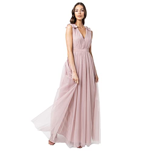 Maya Deluxe Women's Womens Ladies Maxi with Ruffle V Neck Sleeveless High Empire Waist Long Prom Guest Wedding Bridesmaid Dress, Frosted Pink, 36 von Maya Deluxe